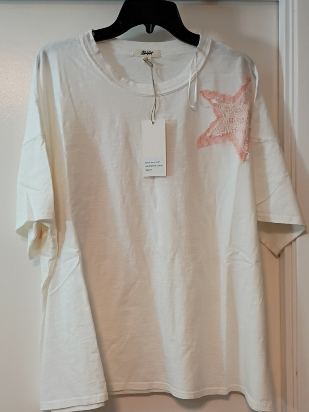 Blue Velvet Medium NWT Boho Pink Star Lace  Patchwork Oversized T-shirt P020